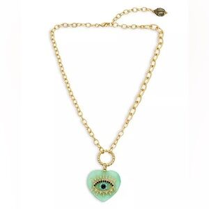 NWT KURT GEIGER LONDON Signature Evil Eye Green Quartz Heart Pendant Necklace